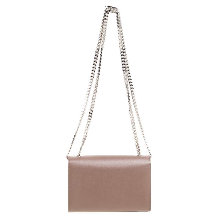 Pre Owned Saint Laurent Beige Leather Small Monogram Kate Shoulder Bag