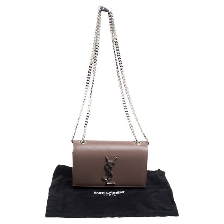 Pre Owned Saint Laurent Beige Leather Small Monogram Kate Shoulder Bag