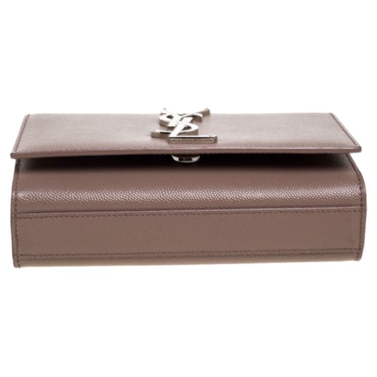 Pre Owned Saint Laurent Beige Leather Small Monogram Kate Shoulder Bag