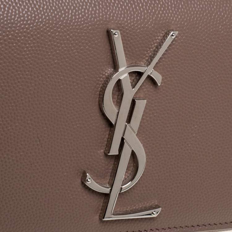 Pre Owned Saint Laurent Beige Leather Small Monogram Kate Shoulder Bag