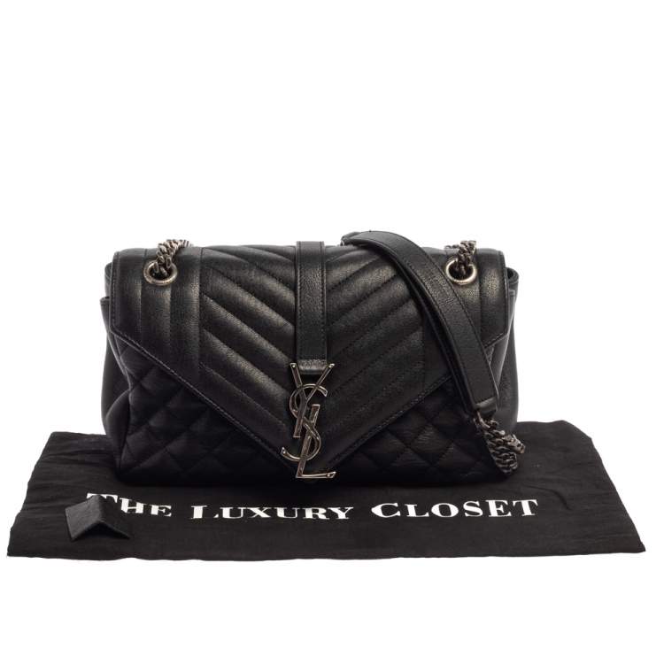 مملوكة مسبقًا Saint Laurent Black Mix Matelasse Leather Medium College Flap Bag