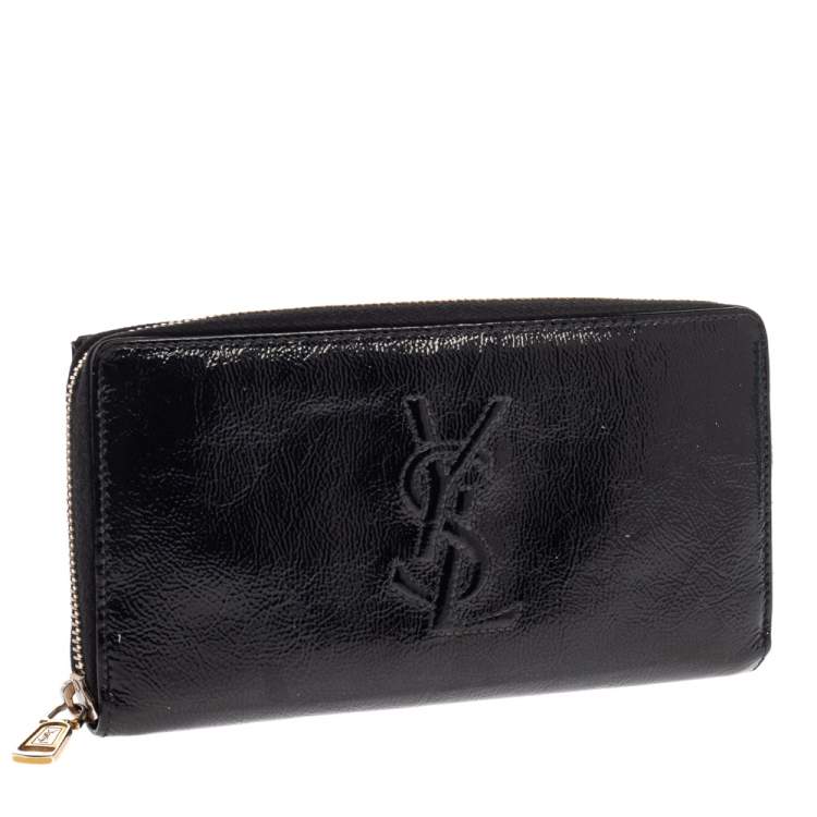 Pre Owned Saint Laurent Black Patent Leather Bell De Jour Zip Around  Wallet