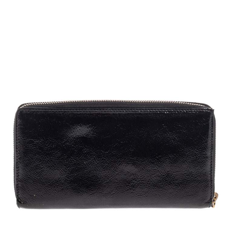 Pre Owned Saint Laurent Black Patent Leather Bell De Jour Zip Around  Wallet