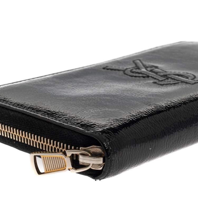 Pre Owned Saint Laurent Black Patent Leather Bell De Jour Zip Around  Wallet