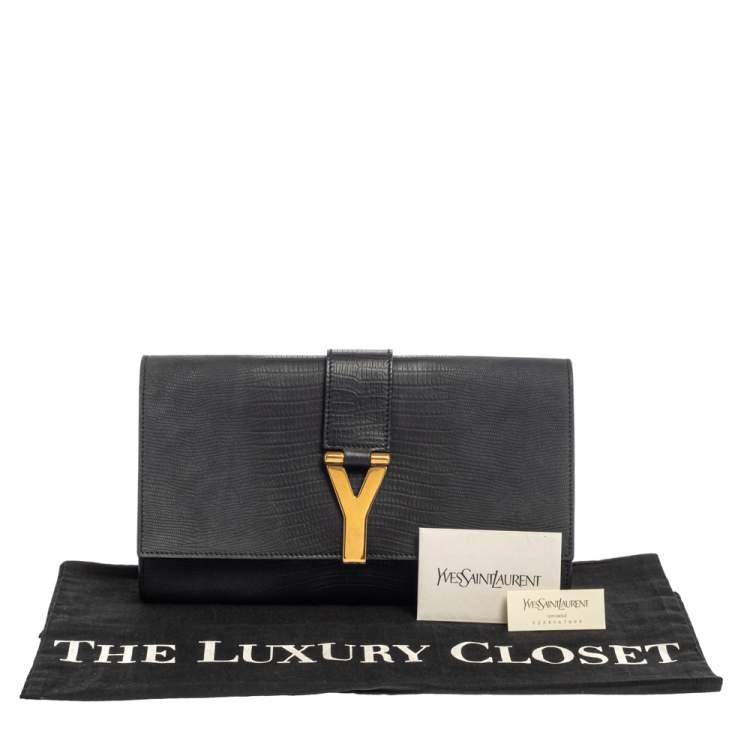 Pre Owned Yves Saint Laurent Grey Ombre Lizard Embossed Leather Y-Ligne Clutch