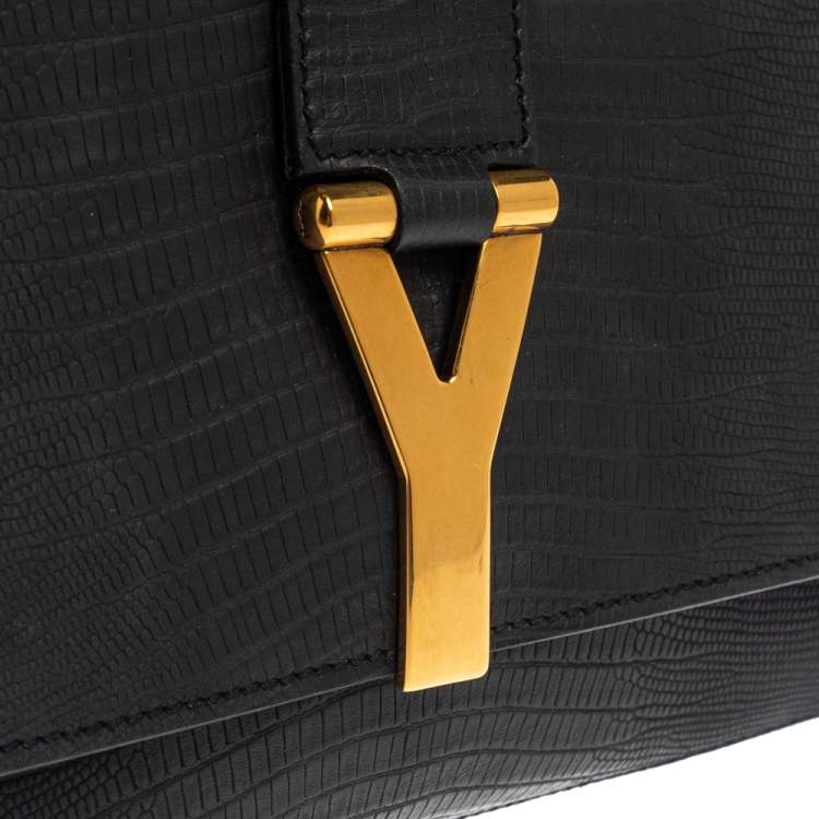 Pre Owned Yves Saint Laurent Grey Ombre Lizard Embossed Leather Y-Ligne Clutch