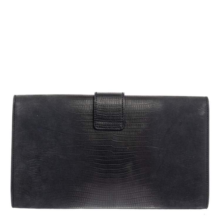 Pre Owned Yves Saint Laurent Grey Ombre Lizard Embossed Leather Y-Ligne Clutch
