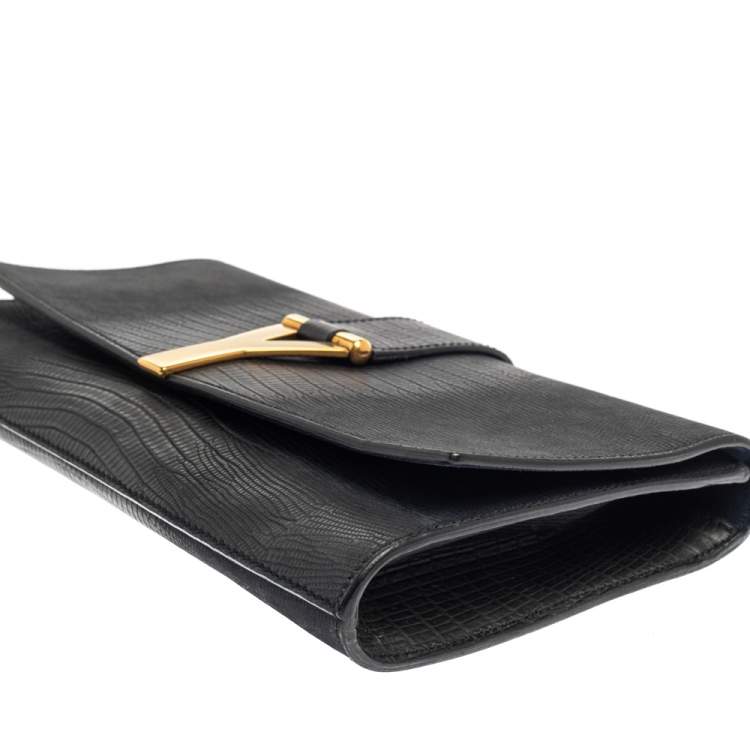 Pre Owned Yves Saint Laurent Grey Ombre Lizard Embossed Leather Y-Ligne Clutch