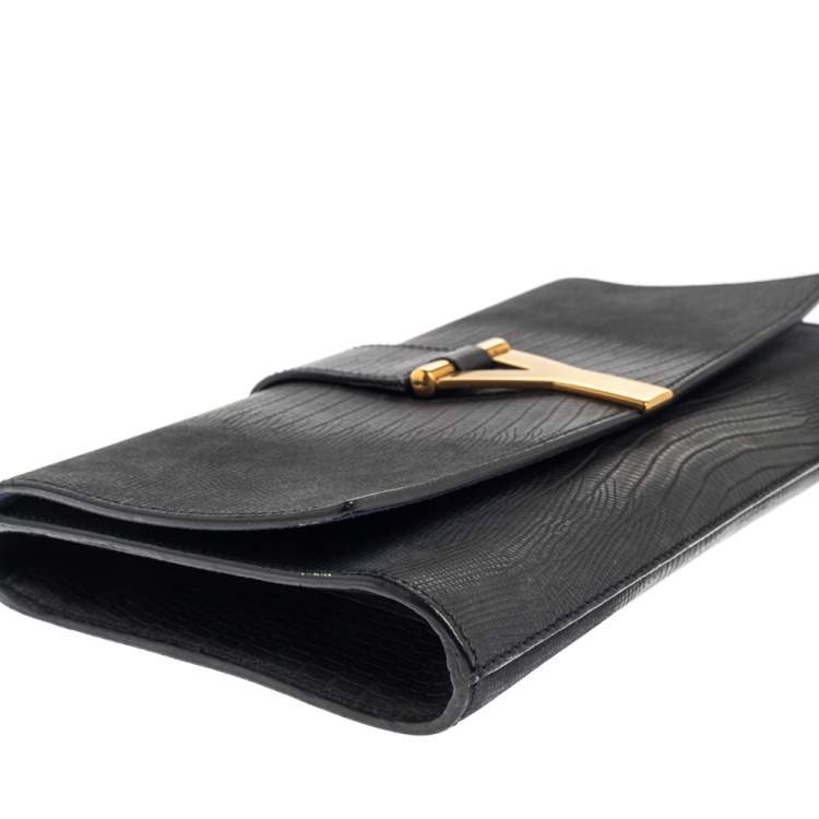 Pre Owned Yves Saint Laurent Grey Ombre Lizard Embossed Leather Y-Ligne Clutch