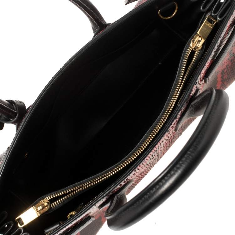 Pre Owned Saint Laurent Red/Black Python and Leather Small Classic Sac De Jour Tote