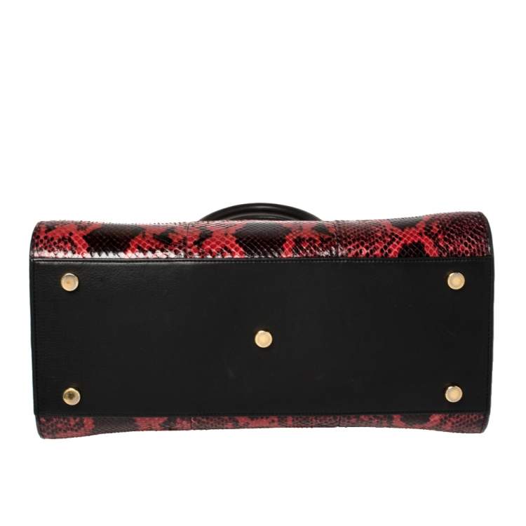 Pre Owned Saint Laurent Red/Black Python and Leather Small Classic Sac De Jour Tote