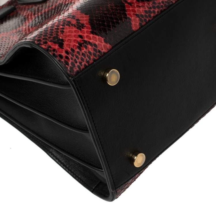 Pre Owned Saint Laurent Red/Black Python and Leather Small Classic Sac De Jour Tote