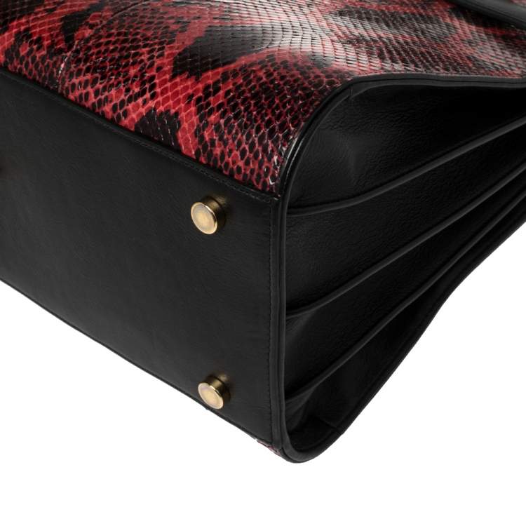 Pre Owned Saint Laurent Red/Black Python and Leather Small Classic Sac De Jour Tote