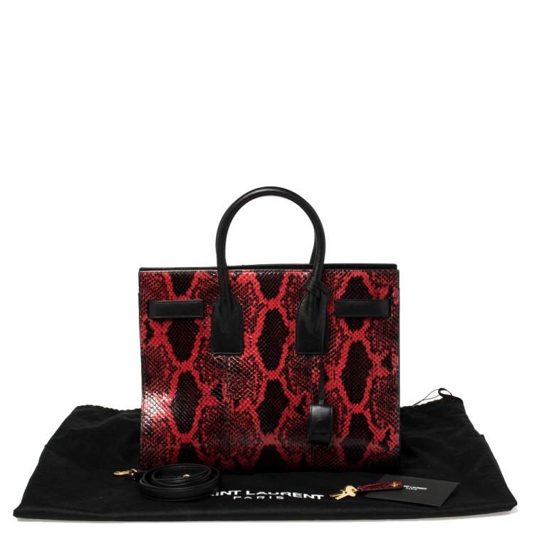 Pre Owned Saint Laurent Red/Black Python and Leather Small Classic Sac De Jour Tote