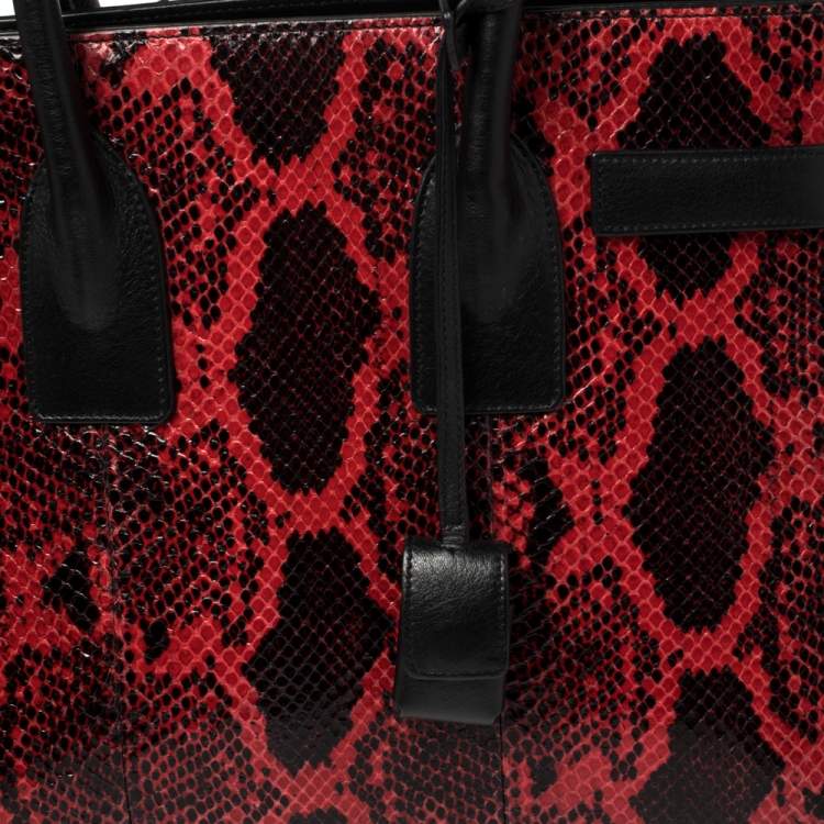 Pre Owned Saint Laurent Red/Black Python and Leather Small Classic Sac De Jour Tote