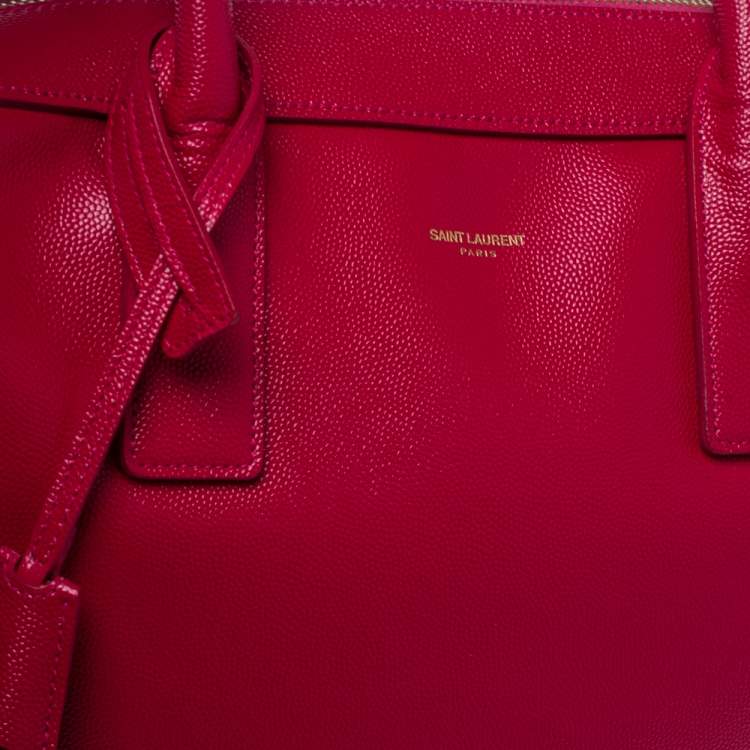 Pre Owned Saint Laurent Magenta Grained Leather Museum Briefcase