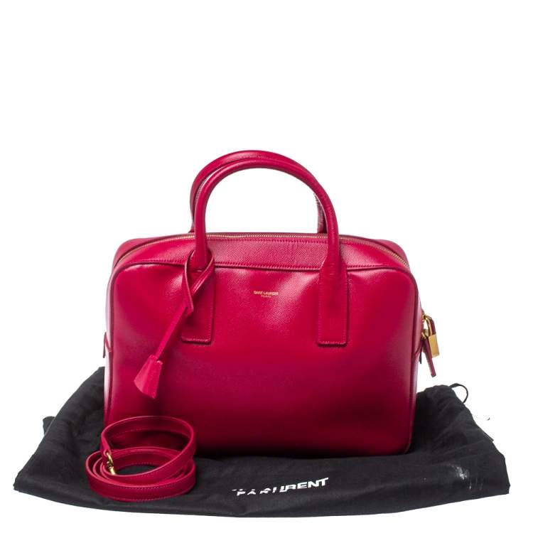 Pre Owned Saint Laurent Magenta Grained Leather Museum Briefcase