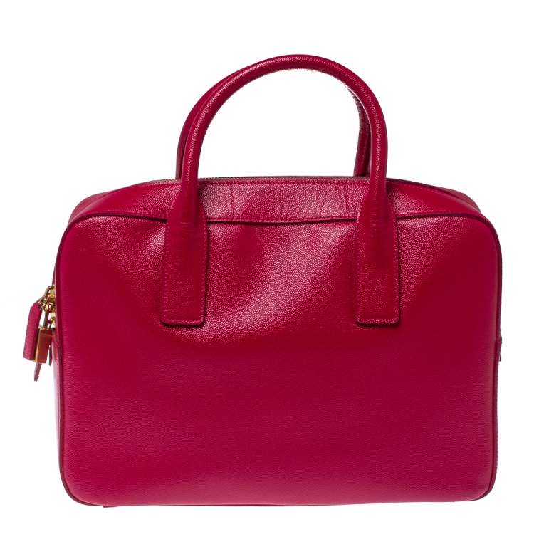 Pre Owned Saint Laurent Magenta Grained Leather Museum Briefcase