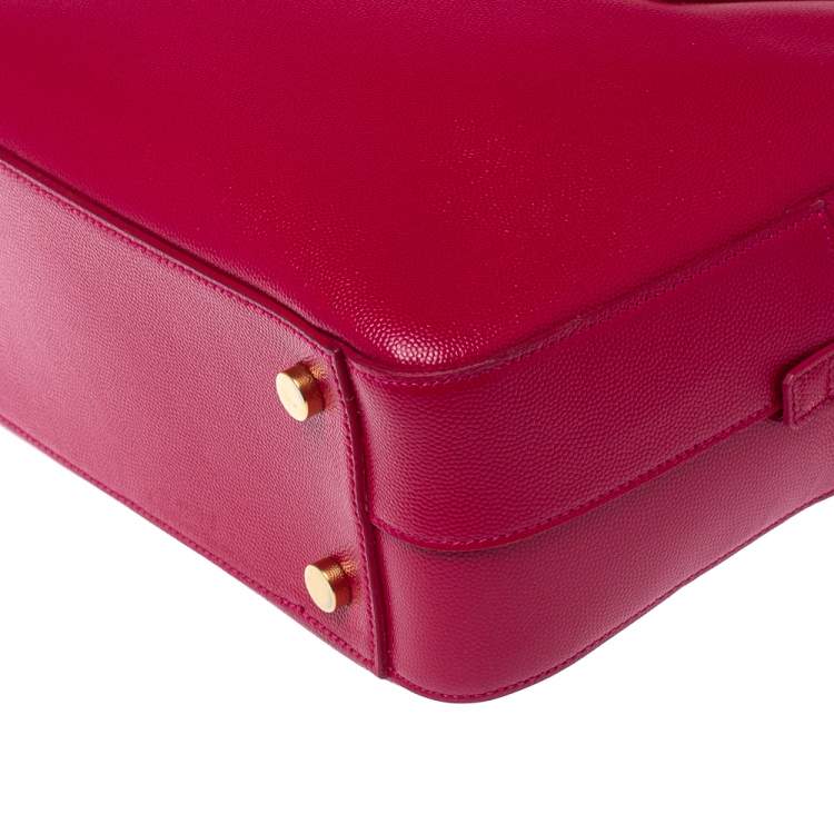 Pre Owned Saint Laurent Magenta Grained Leather Museum Briefcase