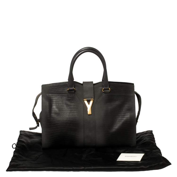 Pre Owned Yves Saint Laurent Grey Lizard Embossed Leather Medium Cabas Y-Ligne Tote