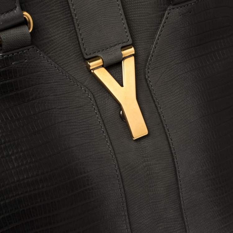 Pre Owned Yves Saint Laurent Grey Lizard Embossed Leather Medium Cabas Y-Ligne Tote