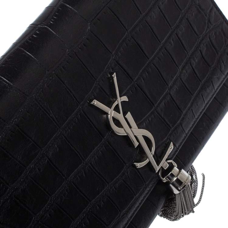 مملوكة مسبقًا Saint Laurent Black Croc Embossed Leather Kate Monogram Shoulder Bag