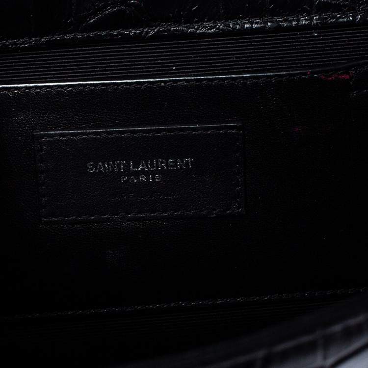 مملوكة مسبقًا Saint Laurent Black Croc Embossed Leather Kate Monogram Shoulder Bag