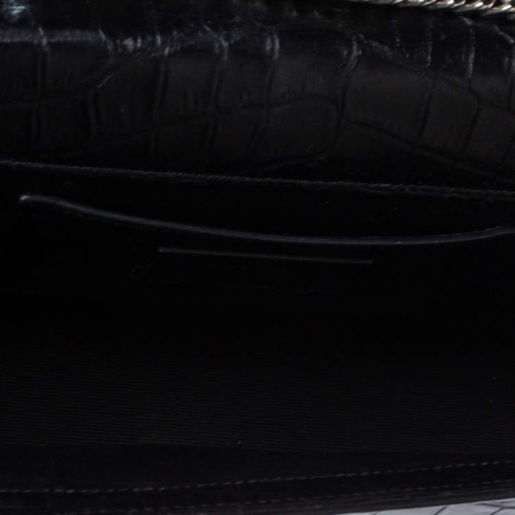 مملوكة مسبقًا Saint Laurent Black Croc Embossed Leather Kate Monogram Shoulder Bag
