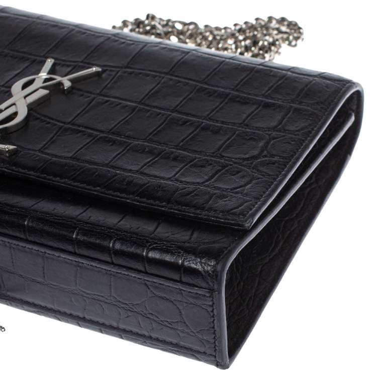 مملوكة مسبقًا Saint Laurent Black Croc Embossed Leather Kate Monogram Shoulder Bag