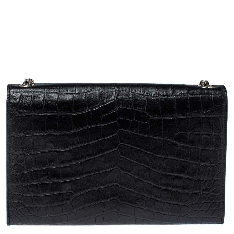 مملوكة مسبقًا Saint Laurent Black Croc Embossed Leather Kate Monogram Shoulder Bag