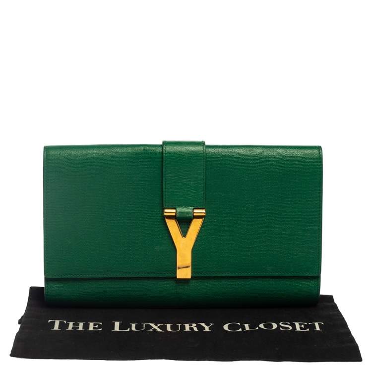 Pre Owned Yves Saint Laurent Green Leather Y-Ligne Clutch