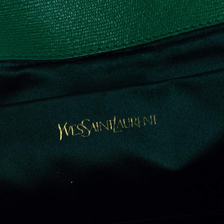 Pre Owned Yves Saint Laurent Green Leather Y-Ligne Clutch