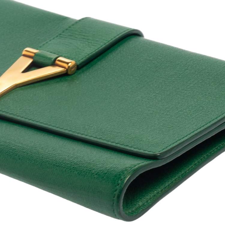 Pre Owned Yves Saint Laurent Green Leather Y-Ligne Clutch