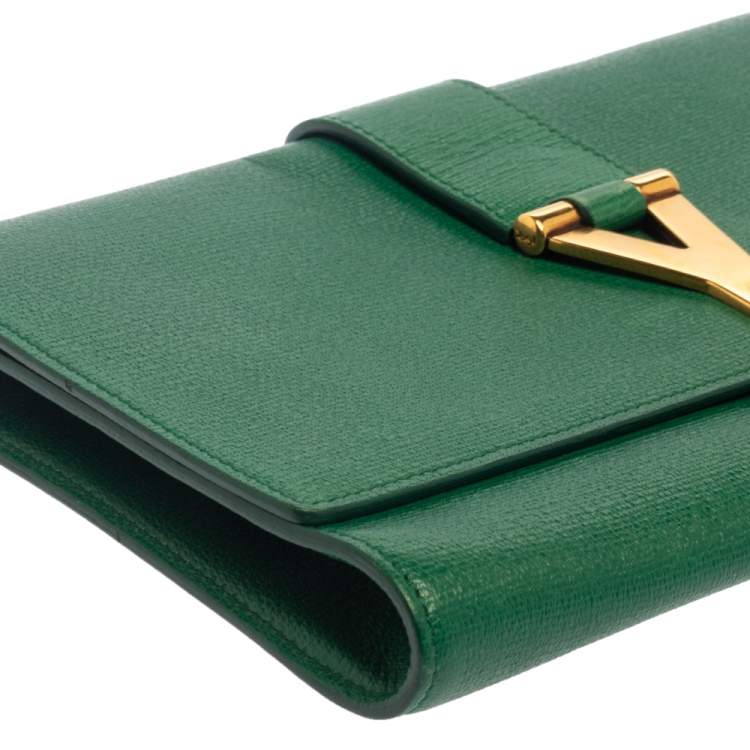 Pre Owned Yves Saint Laurent Green Leather Y-Ligne Clutch