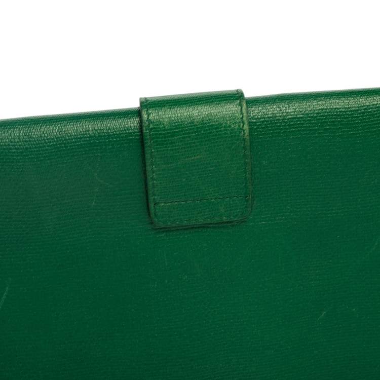 Pre Owned Yves Saint Laurent Green Leather Y-Ligne Clutch
