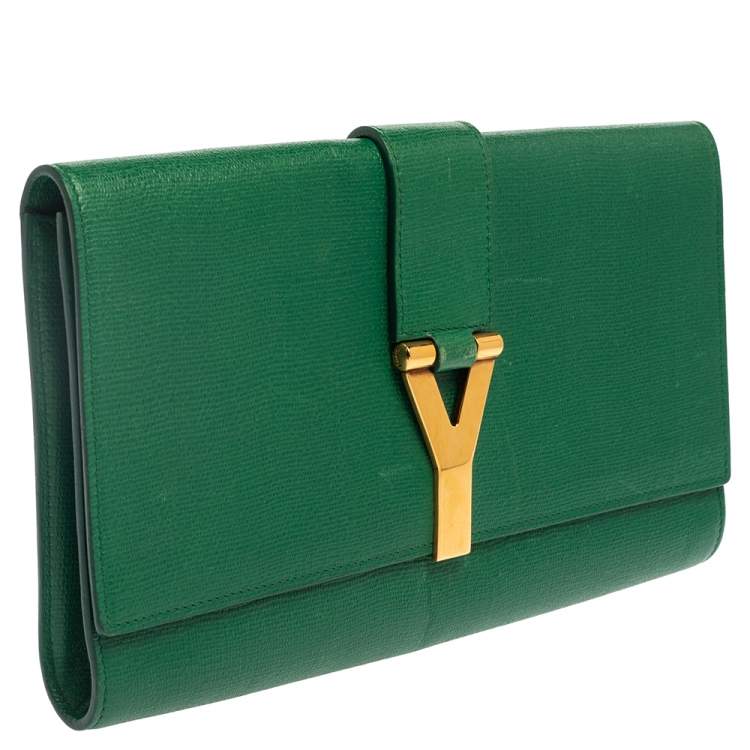 Pre Owned Yves Saint Laurent Green Leather Y-Ligne Clutch