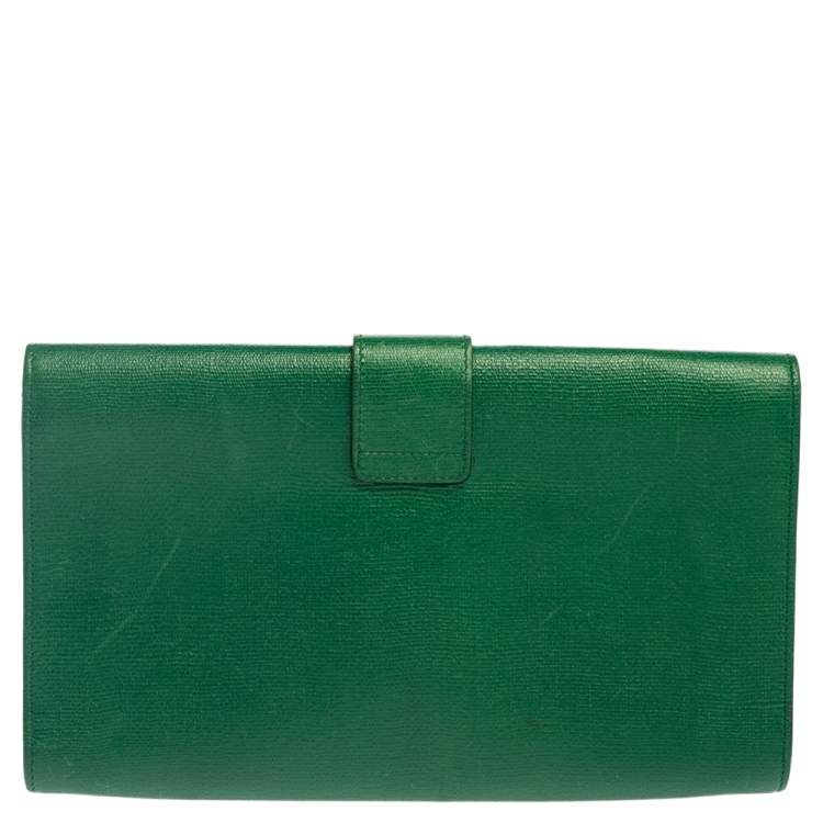 Pre Owned Yves Saint Laurent Green Leather Y-Ligne Clutch