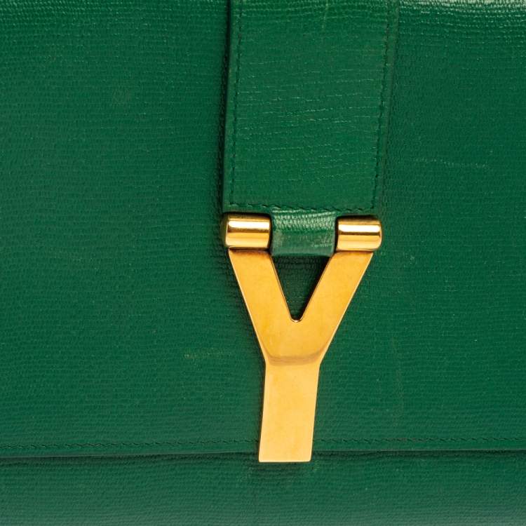 Pre Owned Yves Saint Laurent Green Leather Y-Ligne Clutch