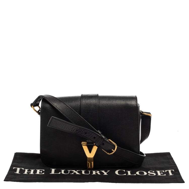 Pre Owned Yves Saint Laurent Black Leather Y-Ligne Flap Crossbody Bag