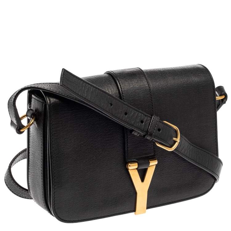 Pre Owned Yves Saint Laurent Black Leather Y-Ligne Flap Crossbody Bag
