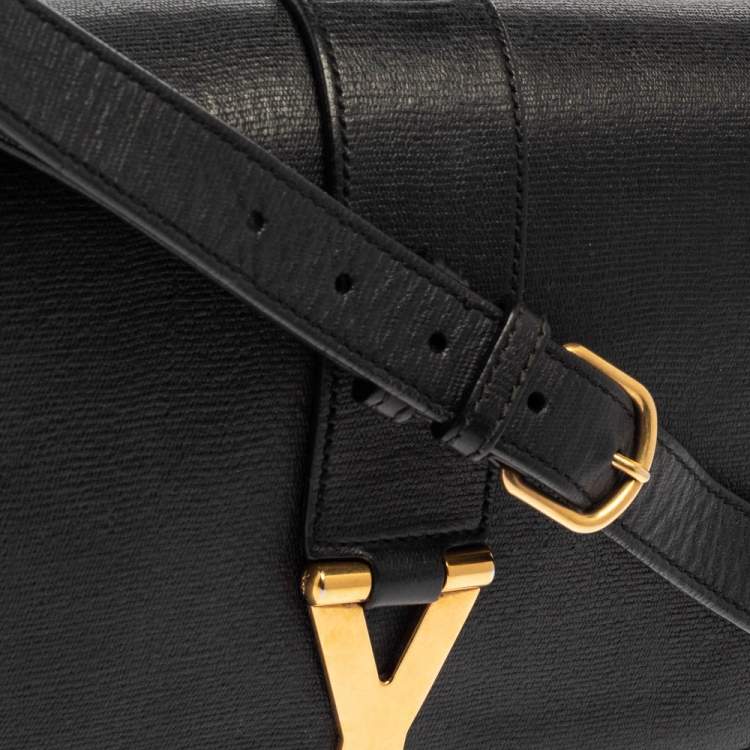Pre Owned Yves Saint Laurent Black Leather Y-Ligne Flap Crossbody Bag