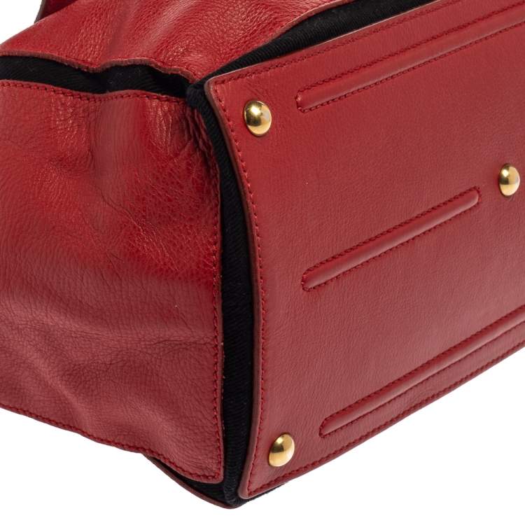 مملوكة مسبقًا Yves Saint Laurent Red Leather And Canvas Medium Muse Two Satchel
