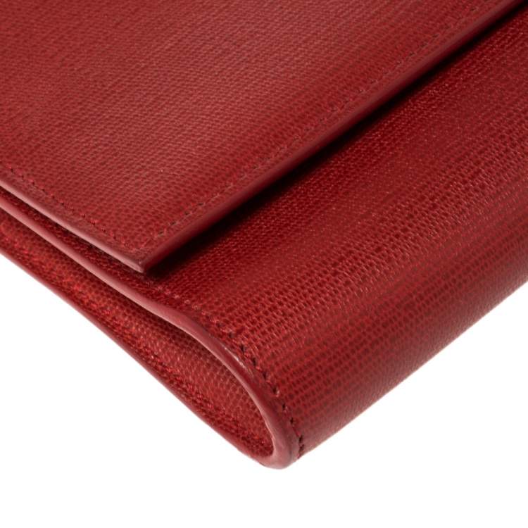 Pre Owned Yves Saint Laurent Red Texured Leather Y-Ligne Clutch