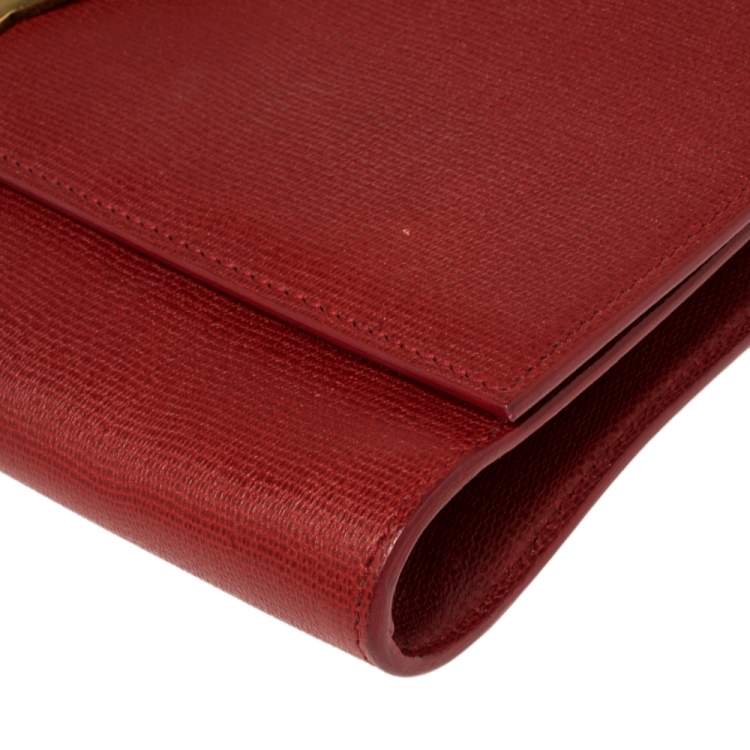 Pre Owned Yves Saint Laurent Red Texured Leather Y-Ligne Clutch