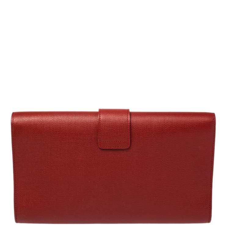 Pre Owned Yves Saint Laurent Red Texured Leather Y-Ligne Clutch