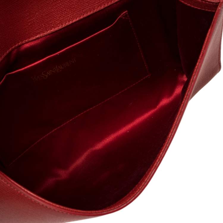 Pre Owned Yves Saint Laurent Red Texured Leather Y-Ligne Clutch