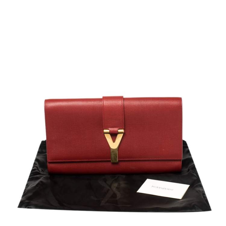 Pre Owned Yves Saint Laurent Red Texured Leather Y-Ligne Clutch