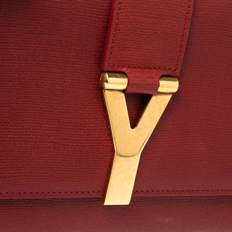 Pre Owned Yves Saint Laurent Red Texured Leather Y-Ligne Clutch