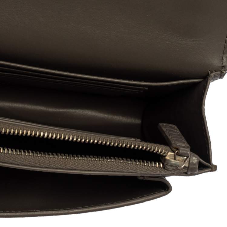 Pre Owned Saint Laurent Grey Croc Embossed Leather Sunset Shoulder Bag