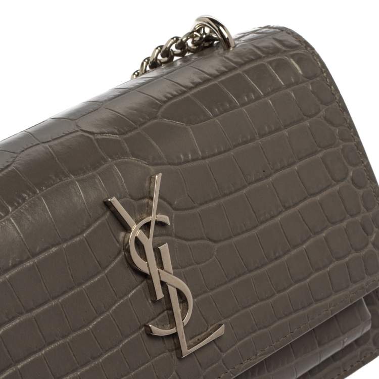 Pre Owned Saint Laurent Grey Croc Embossed Leather Sunset Shoulder Bag